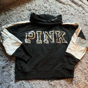 Cowl neck pink hoodie